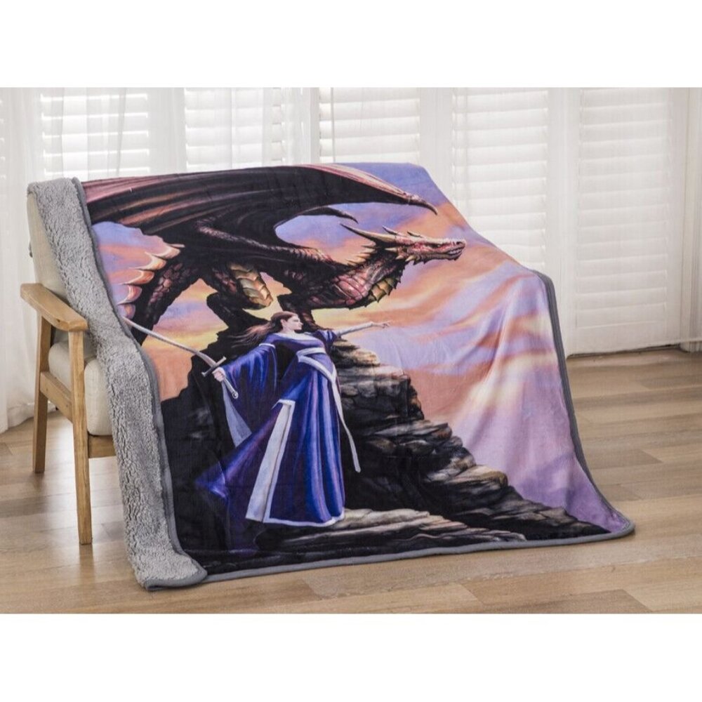 New Sentinel Dragon Anne Stokes Throw Gift Blanket Sherpa Fantasy Fairy Wall Art